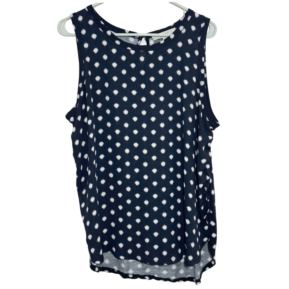 LOFT Tank Top Black Polka Dot Side Ruffle Detail Women Large L Casual Chic
